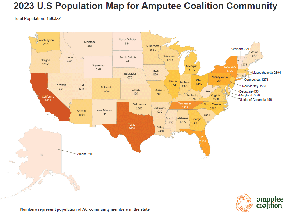 2023 US Population Map for Amputee Community